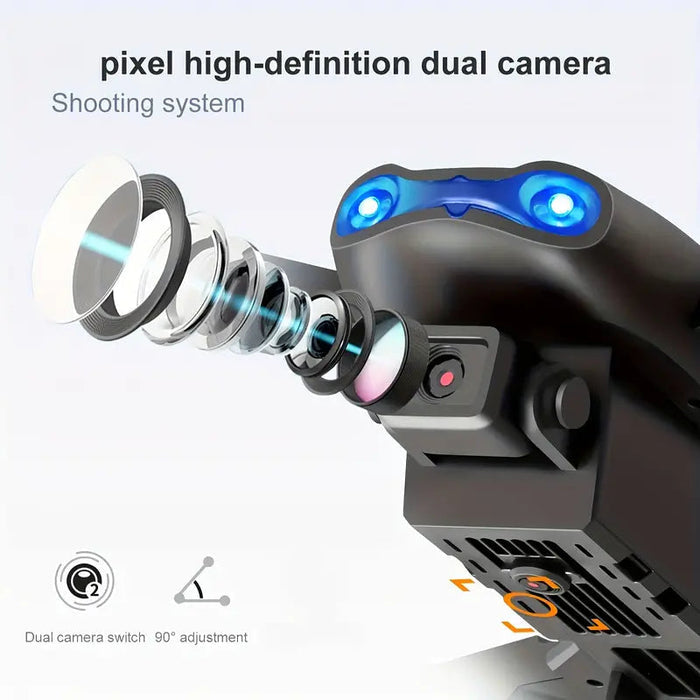 "Compacte opvouwbare drone met 720P HD camera; ideaal voor avontuurlijke luchtfotografie met 360-graden functies."
