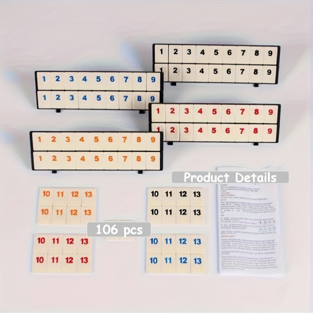 Compacte Rummikub Reisversie met kleurrijke tegels en opbergdoos, perfect voor gezinsplezier onderweg.