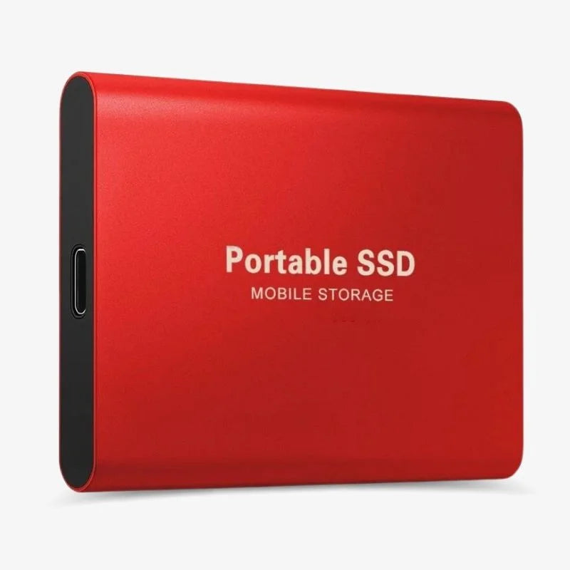 "Compacte UltraDrive externe SSD met 16TB opslag, zilveren behuizing, USB-C compatibel, draagbaar en schokbestendig."