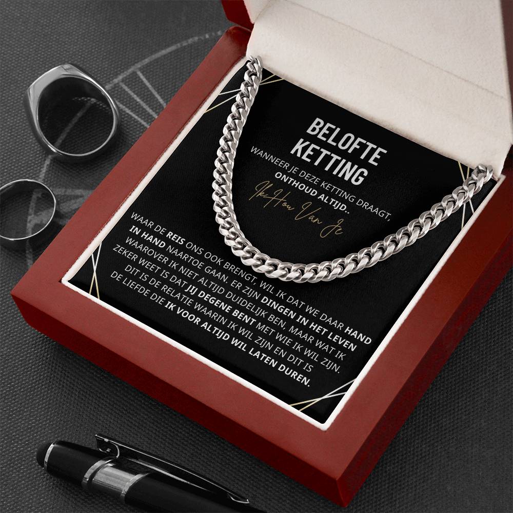 Cuban chain ketting voor mannen, 18K verguld en verstelbaar, robuust ontwerp in hoogwaardig roestvrij staal.