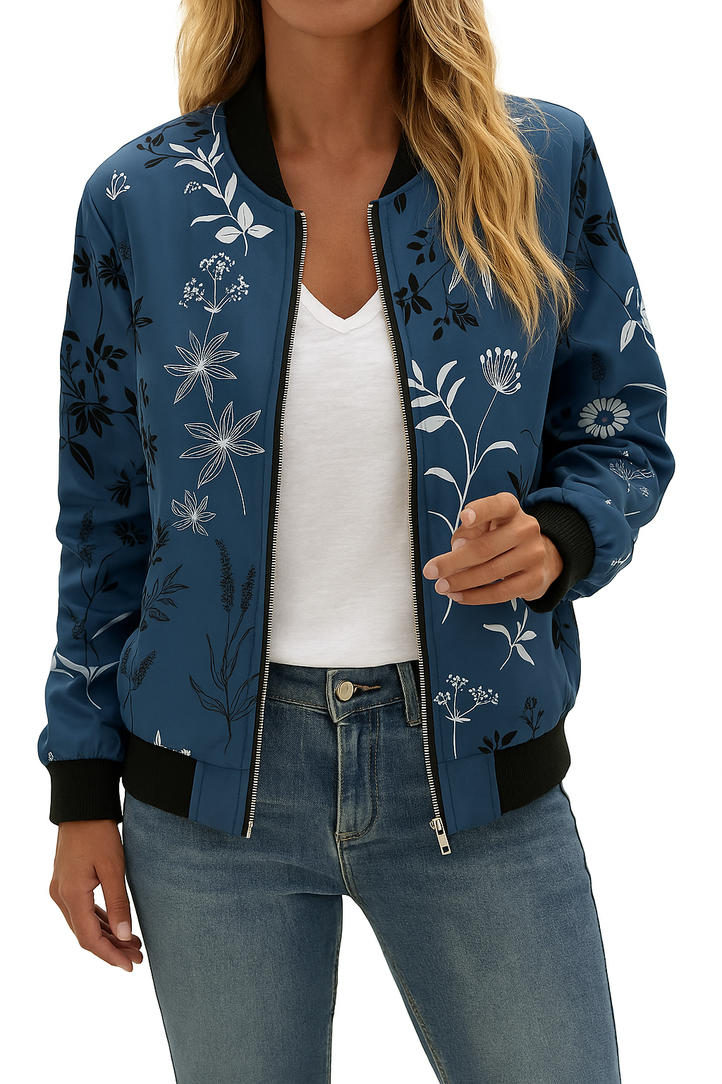 Dames bomberjack bloemenprint, stijlvol design met levendige kleuren en licht getailleerde pasvorm voor comfort en flair.