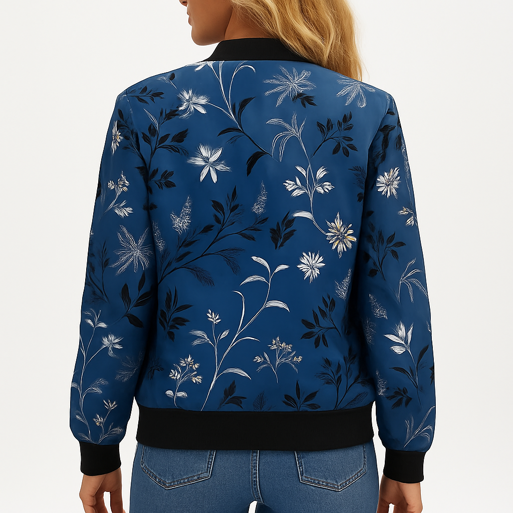 Dames bomberjack bloemenprint, stijlvol design met levendige kleuren en licht getailleerde pasvorm voor comfort en flair.