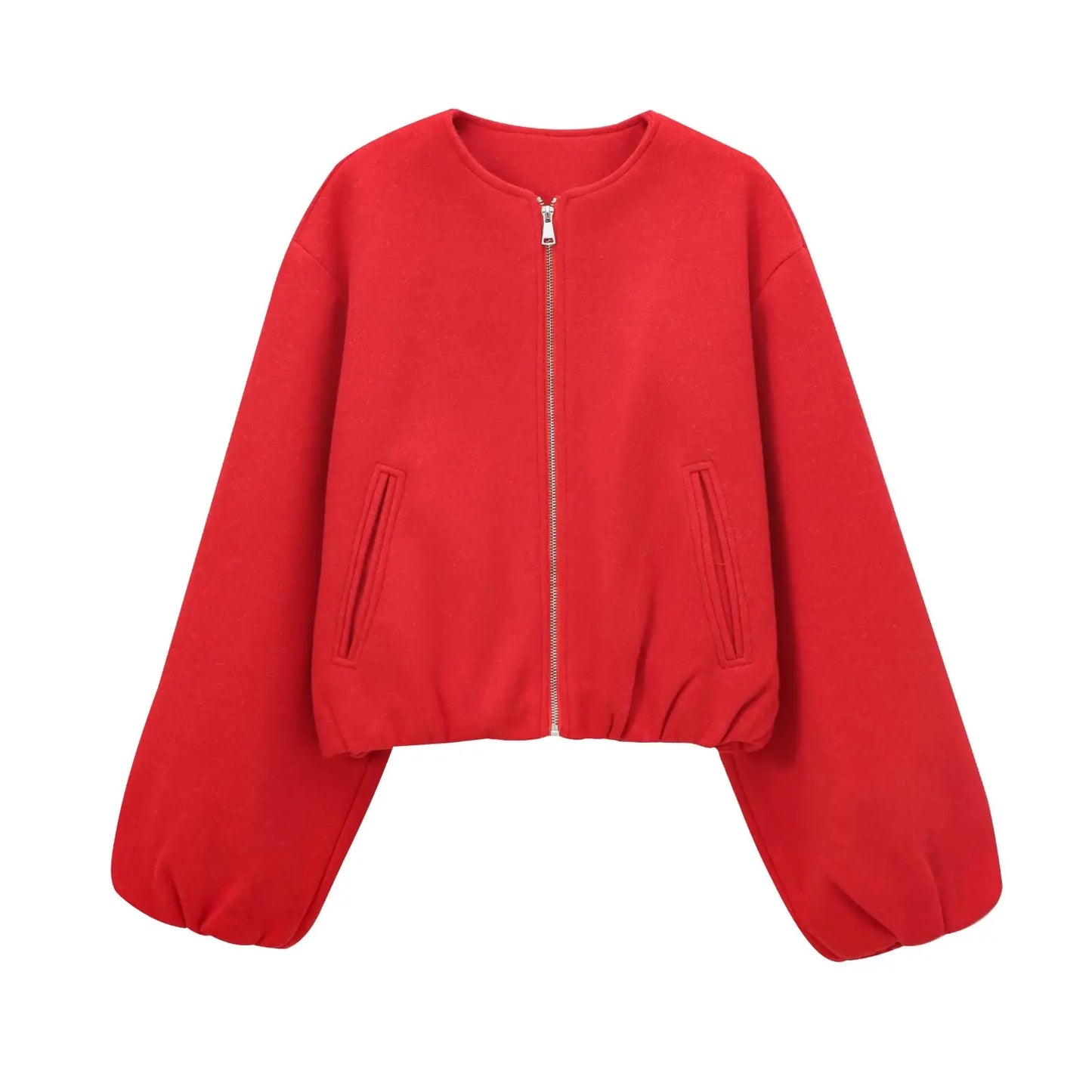 "Dames grijze bomberjas met ritssluiting, elastische tailleband en moderne oversized fit voor een stijlvolle casual look."