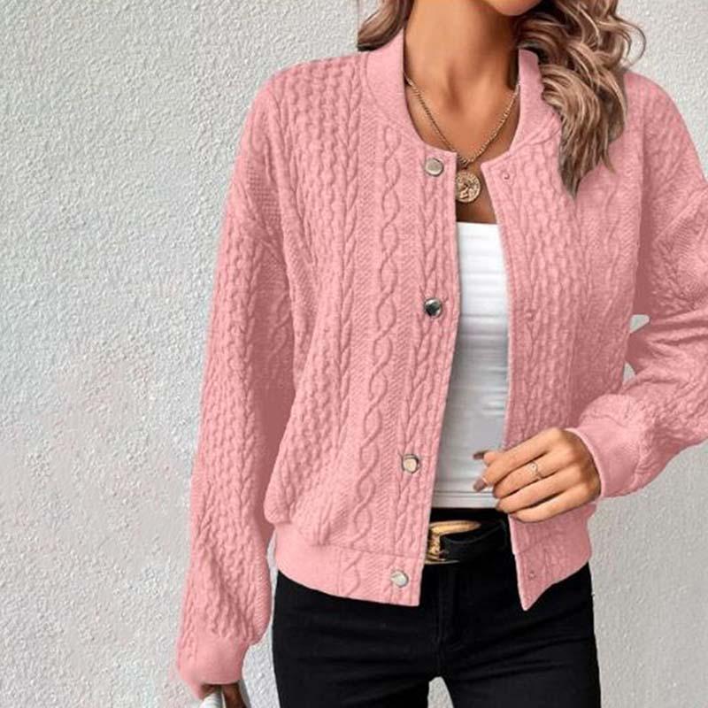 "Dames kabelgebreid vest met V-hals en knopen, tijdloos en elegant, casual pasvorm, comfortabele en stijlvolle cardigan."