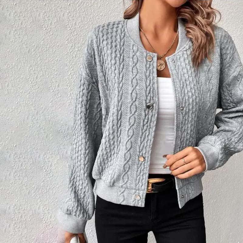 "Dames kabelgebreid vest met V-hals en knopen, tijdloos en elegant, casual pasvorm, comfortabele en stijlvolle cardigan."