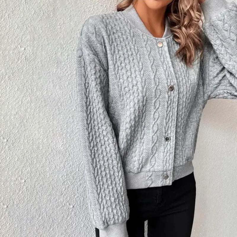 "Dames kabelgebreid vest met V-hals en knopen, tijdloos en elegant, casual pasvorm, comfortabele en stijlvolle cardigan."