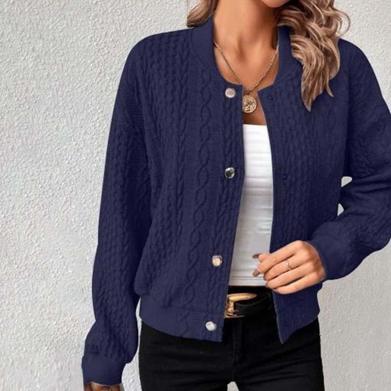 "Dames kabelgebreid vest met V-hals en knopen, tijdloos en elegant, casual pasvorm, comfortabele en stijlvolle cardigan."