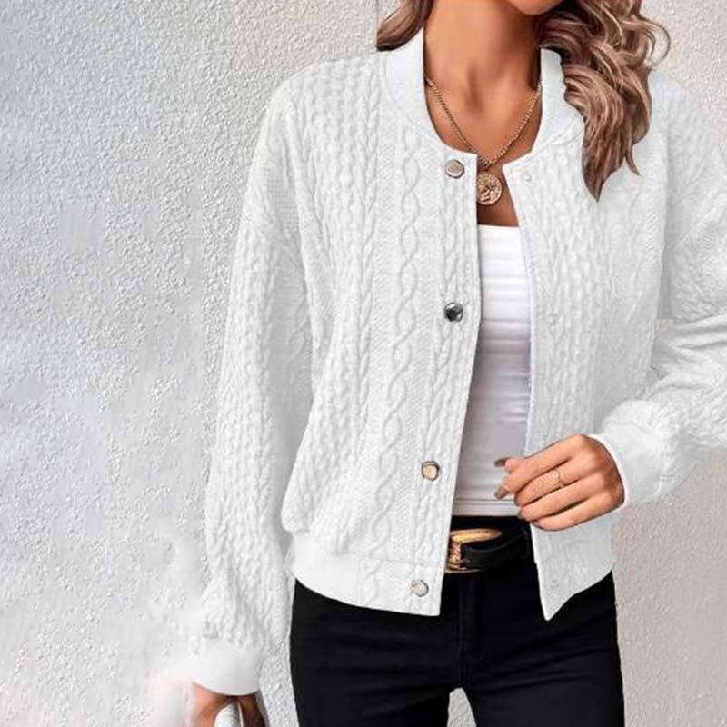 "Dames kabelgebreid vest met V-hals en knopen, tijdloos en elegant, casual pasvorm, comfortabele en stijlvolle cardigan."