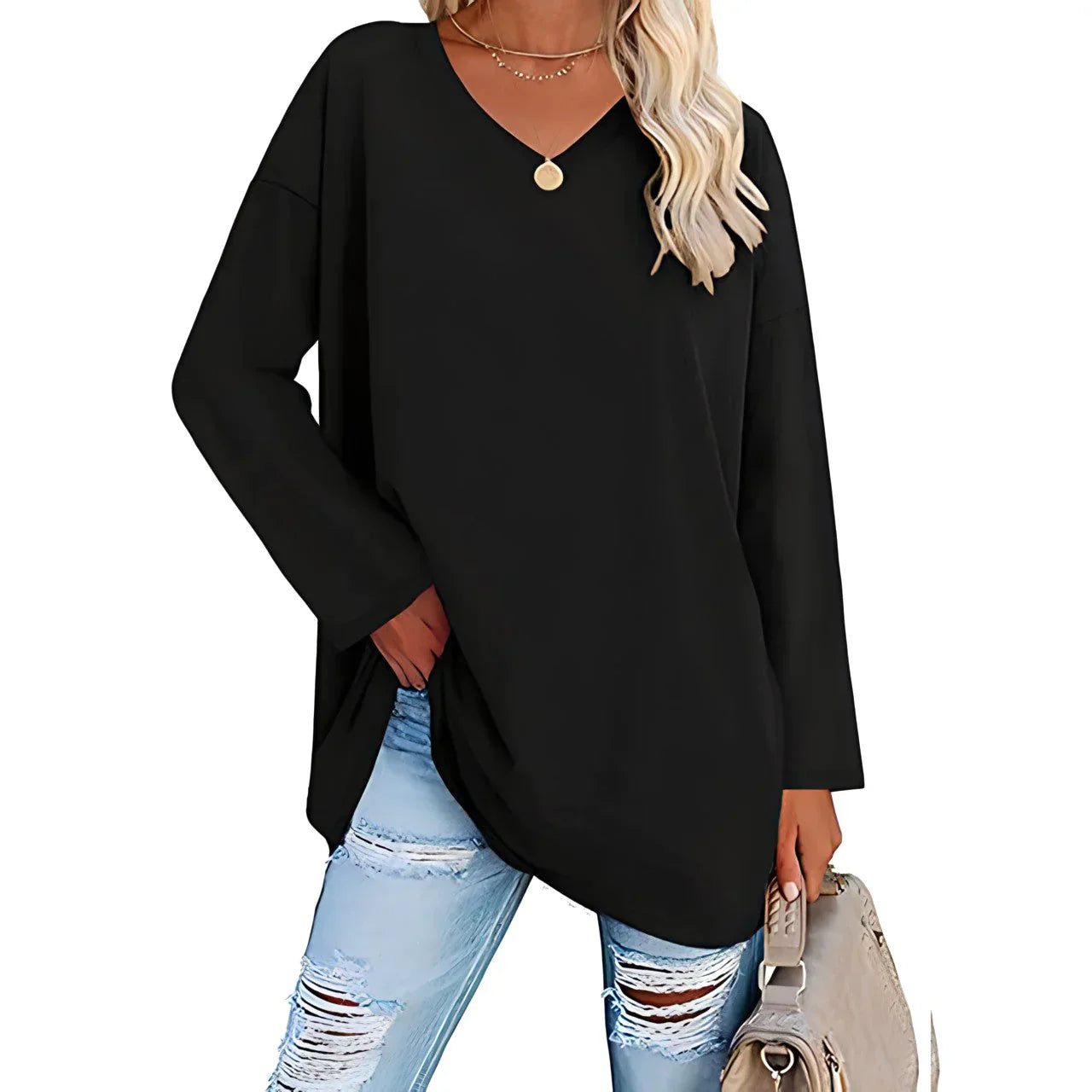 "Dames Liane trui met v-hals en lange mouwen, zachte stof, casual stijl, perfecte pasvorm voor elke stijlvolle vrouw."