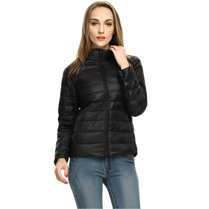 "Dames lichtgewicht donsjas, elegant en warm, donsjack met stijlvolle pasvorm voor winterse dagen."