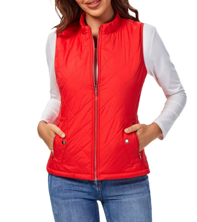 "Dames lichtgewicht gequilt ritsvest, stijlvol design met functionele zakken, perfect voor overgangsseizoenen."