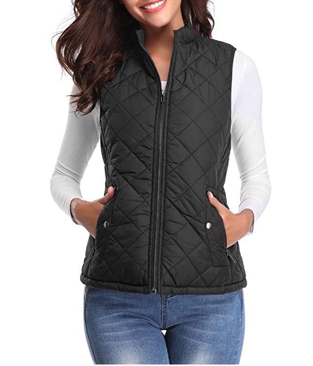 "Dames lichtgewicht gequilt ritsvest, stijlvol design met functionele zakken, perfect voor overgangsseizoenen."