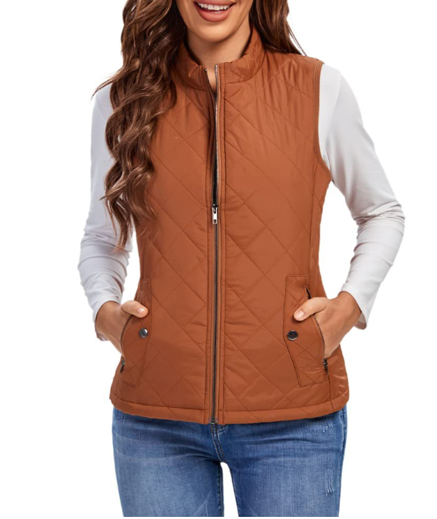 "Dames lichtgewicht gequilt ritsvest, stijlvol design met functionele zakken, perfect voor overgangsseizoenen."