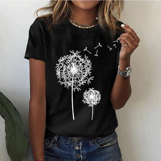 "Dames zomer t-shirt met korte mouw en ronde hals, elegante stijl, zacht materiaal, veelzijdige garderobe-item."