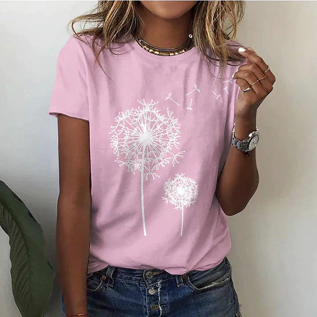 "Dames zomer t-shirt met korte mouw en ronde hals, elegante stijl, zacht materiaal, veelzijdige garderobe-item."