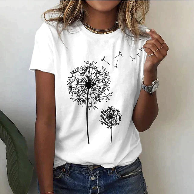 "Dames zomer t-shirt met korte mouw en ronde hals, elegante stijl, zacht materiaal, veelzijdige garderobe-item."