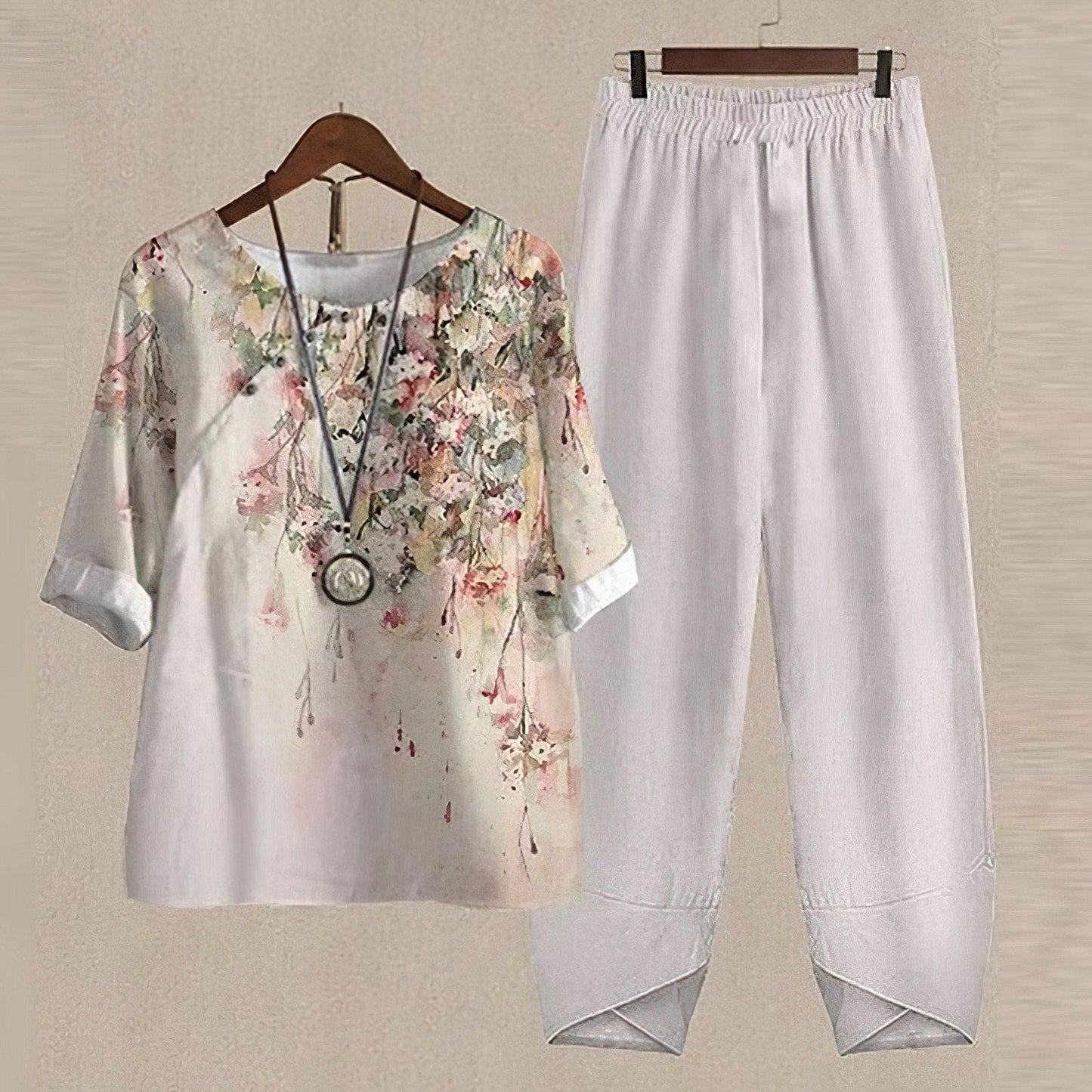 Dames zomerset met print, V-hals en korte mouwen, luchtige pasvorm, elastische tailleband, stijlvol en comfortabel.
