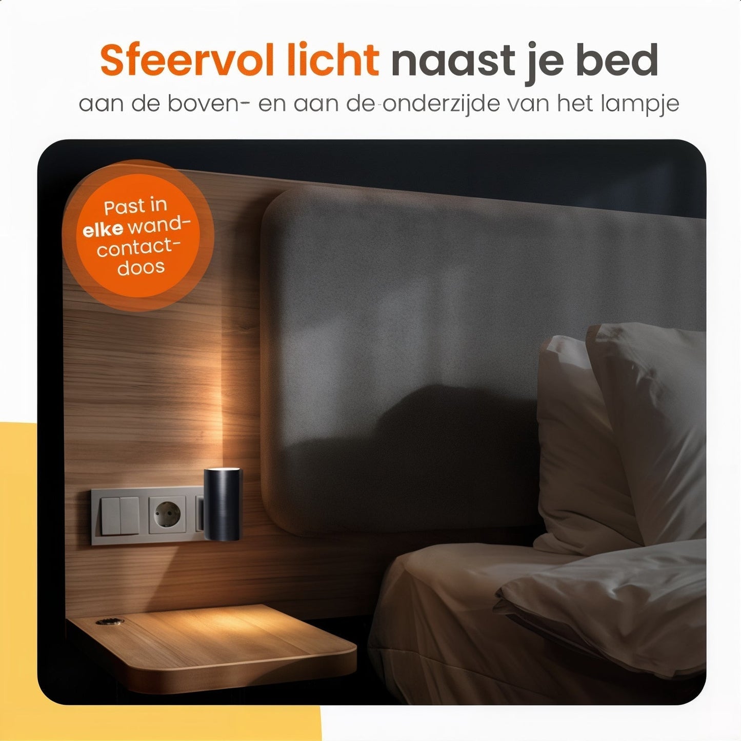"Dimbare LED nachtlamp, zwart/wit, elegant design met dag-nachtsensor. Past in elk stopcontact voor warme, rustgevende gloed.