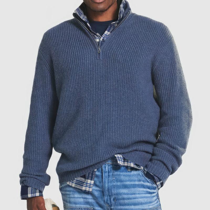 Donkerblauwe wollen herentrui met luxe wolmix, warm en stijlvol voor winter, geschikt voor casual en formele gelegenheden.