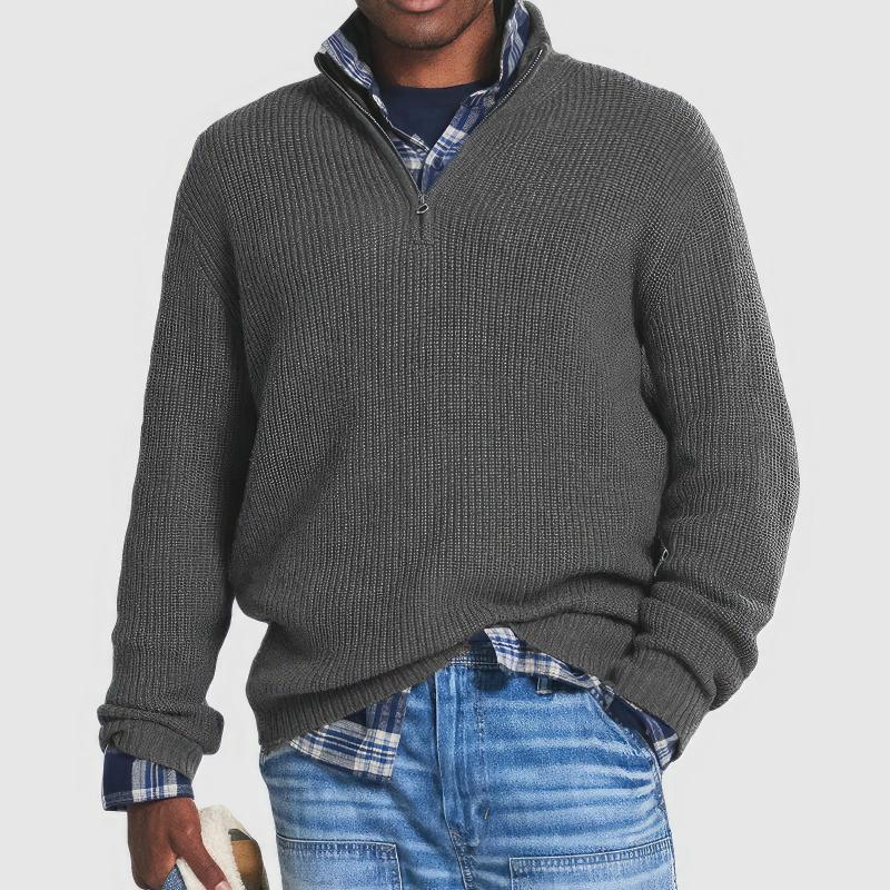 Donkerblauwe wollen herentrui met luxe wolmix, warm en stijlvol voor winter, geschikt voor casual en formele gelegenheden.