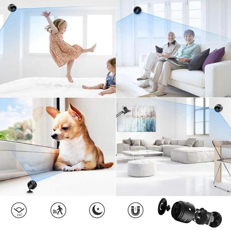 "Draadloze 1080P beveiligingscamera met nachtzicht, geschikt voor binnen en buiten, uitgerust met bewegings- en audiofunctie.