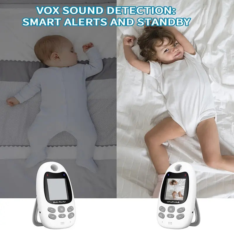 "Draadloze babyfoon met hoge resolutie, nachtzicht, tweewegcommunicatie en compact design voor veilige babybewaking."