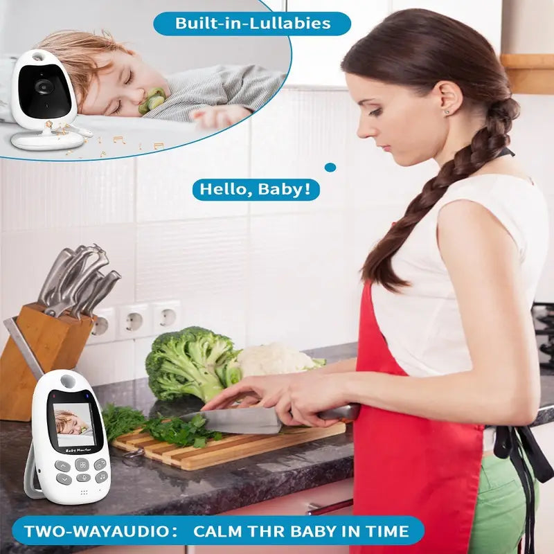 "Draadloze babyfoon met hoge resolutie, nachtzicht, tweewegcommunicatie en compact design voor veilige babybewaking."