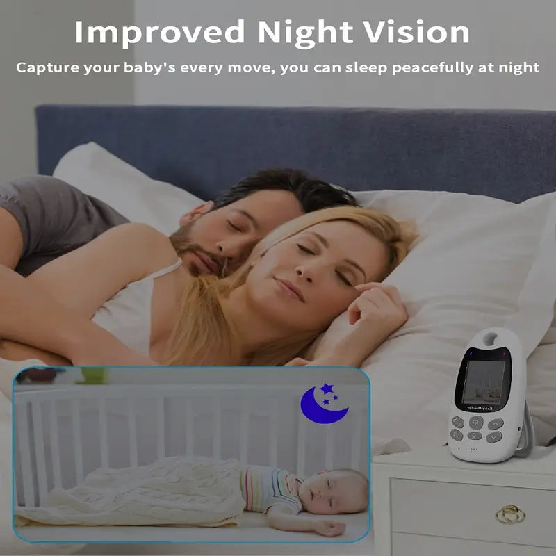 "Draadloze babyfoon met hoge resolutie, nachtzicht, tweewegcommunicatie en compact design voor veilige babybewaking."