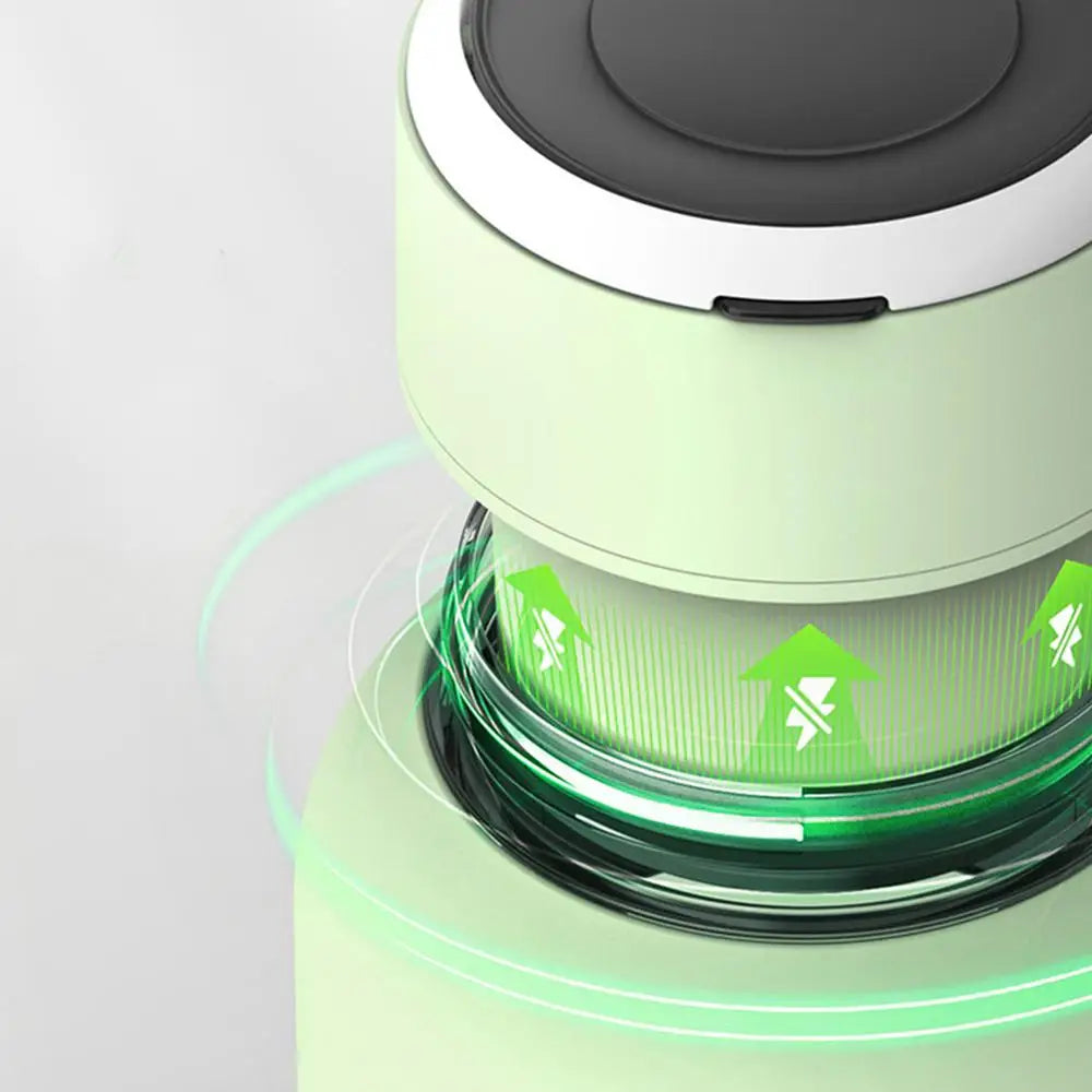 "Draagbare 2-in-1 blender en sapcentrifuge, stijlvol wit, met roestvrijstalen messen en draadloze oplaadfunctionaliteit."