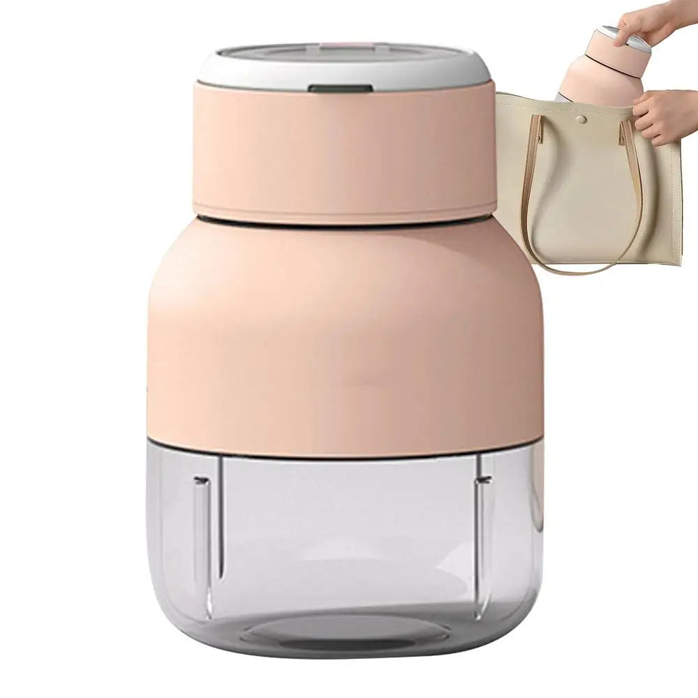"Draagbare 2-in-1 blender en sapcentrifuge, stijlvol wit, met roestvrijstalen messen en draadloze oplaadfunctionaliteit."
