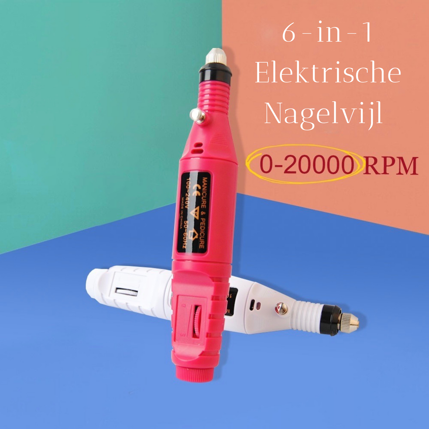 "Draagbare 6-in-1 elektrische nagelvijlset voor manicure en pedicure, inclusief 6 opzetstukjes, roze uitvoering."