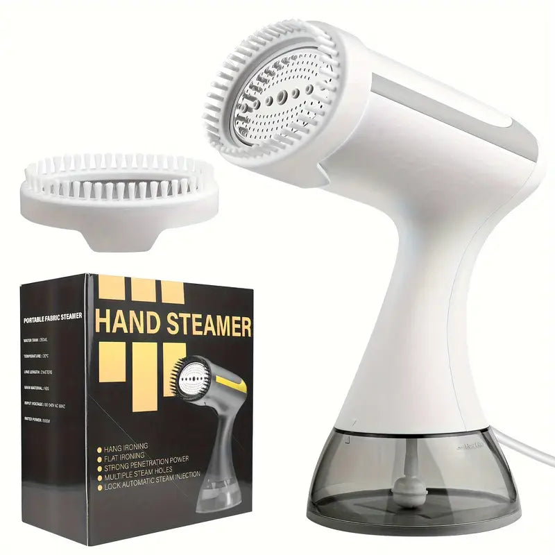 "Draagbare kledingstoomer 1500W, compact design, snel kreukvrij, geschikt voor diverse stoffen, ideaal voor thuis en op reis.