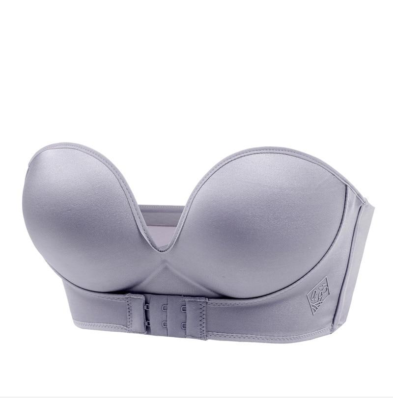 "Elegant strapless push-up BH, naadloos, voorgevormde cups, anti-slip band, natuurlijke lift, onzichtbare ondersteuning."