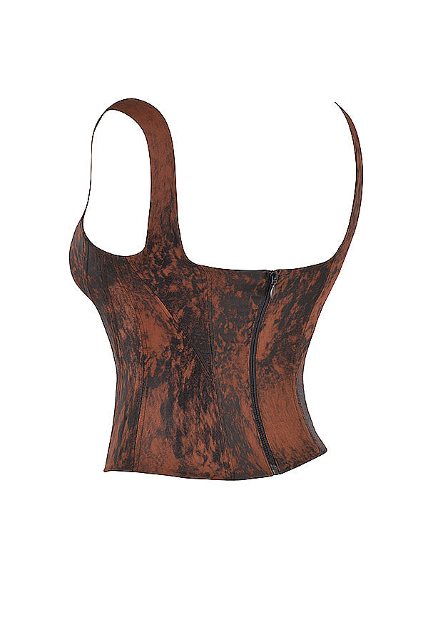 "Elegant vintage satijnen korsettop voor dames, flatterend silhouet met tijdloze charme en verstelbare sluiting."
