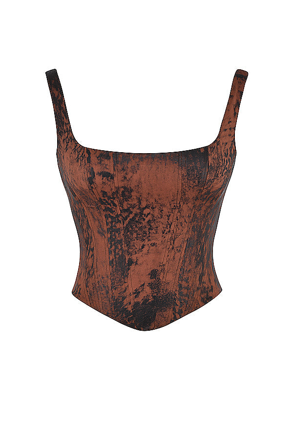 "Elegant vintage satijnen korsettop voor dames, flatterend silhouet met tijdloze charme en verstelbare sluiting."