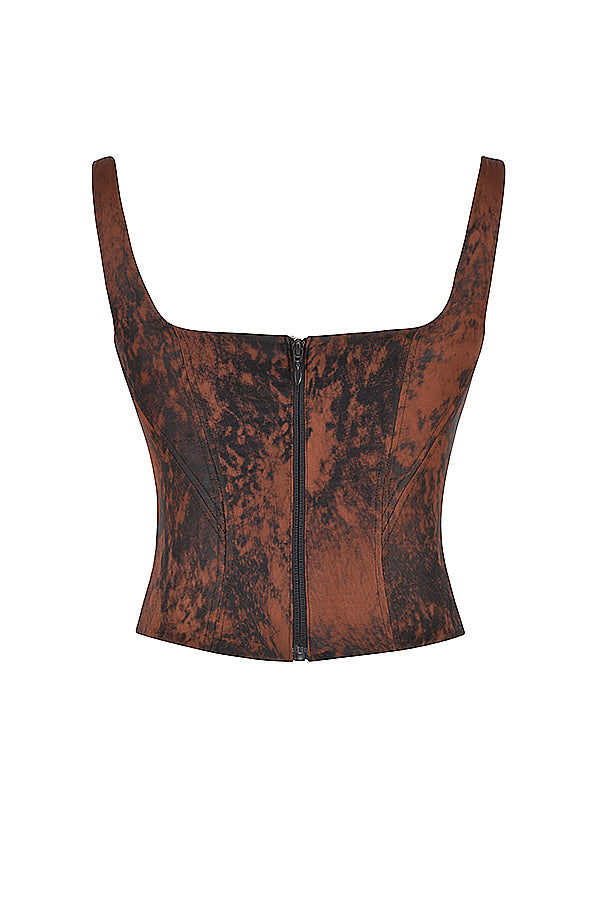 "Elegant vintage satijnen korsettop voor dames, flatterend silhouet met tijdloze charme en verstelbare sluiting."