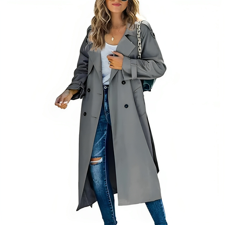 "Elegante Brenda trenchcoat dames, roze, met knoopsluiting, veelzijdige jas geschikt voor elk seizoen en gelegenheid."