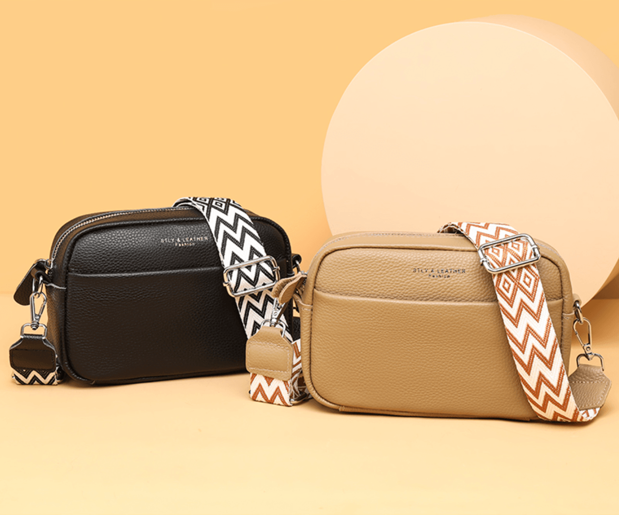 Elegante bruine leren crossbody damestas met verstelbare riem, perfect voor dagelijks gebruik; stijlvol en functioneel design