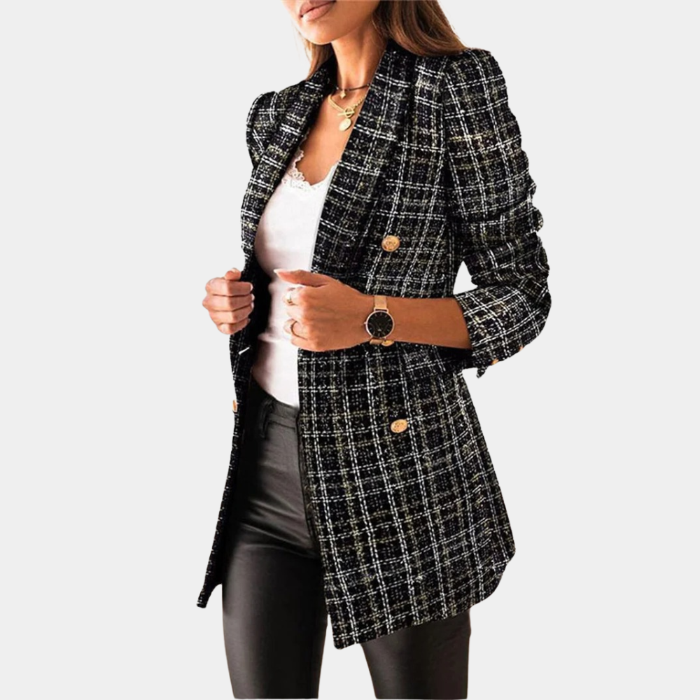 "Elegante damesblazer in bruin, zwart of khaki; veelzijdig ontwerp voor zakelijke en casual stijlen, flatterende pasvorm."