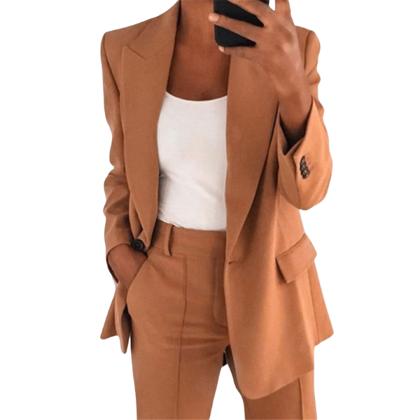 Elegante damesblazer set met colbert en pantalon in diverse kleuren, perfect voor zakelijke en formele gelegenheden.