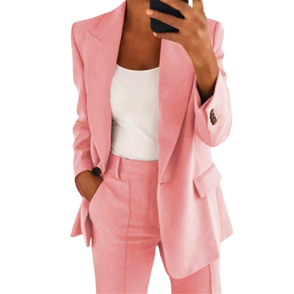 Elegante damesblazer set met colbert en pantalon in diverse kleuren, perfect voor zakelijke en formele gelegenheden.