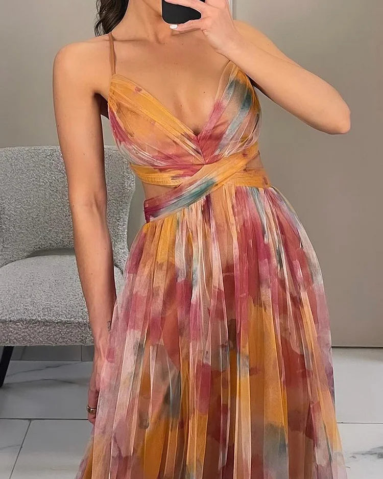 "Elegante damesjurk van chiffon met bloemenprint, lichtgewicht en comfortabel, perfect voor elke gelegenheid."