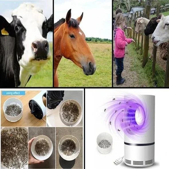 "Elegante en moderne elektrische muggenlamp met violet licht en zuigventilator voor muggenvrije nachten in huis."