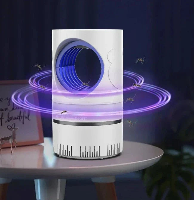 "Elegante en moderne elektrische muggenlamp met violet licht en zuigventilator voor muggenvrije nachten in huis."