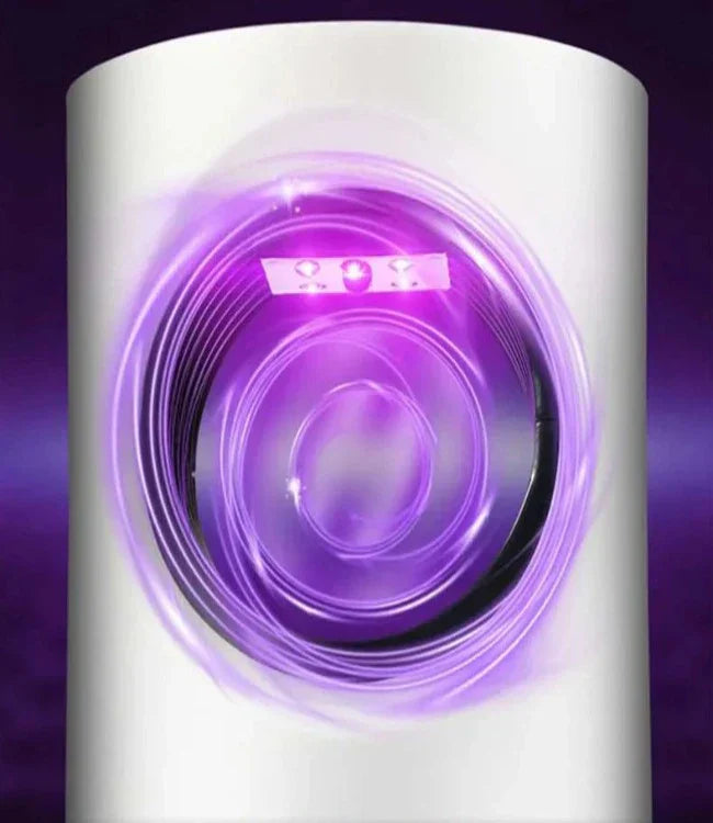 "Elegante en moderne elektrische muggenlamp met violet licht en zuigventilator voor muggenvrije nachten in huis."