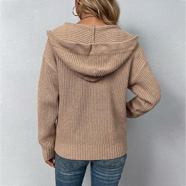"Elegante gebreide zip capuchonvest voor vrouwen, met zachte textuur en capuchon, ideaal voor zowel casual als geklede looks.