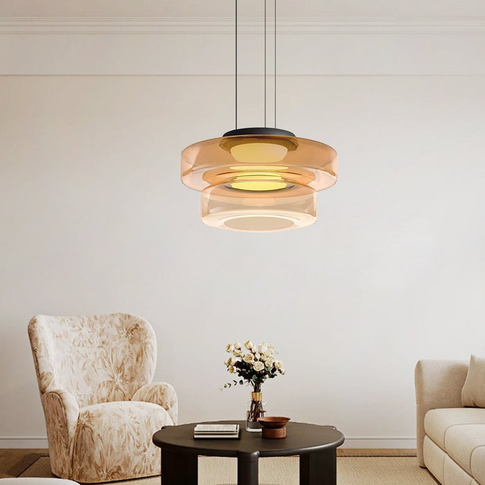 "Elegante glaspendellamp in Bauhaus-stijl, verstelbare LED-hanglamp, warm wit licht, modern design voor binnenshuis."