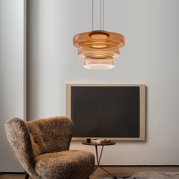 "Elegante glaspendellamp in Bauhaus-stijl, verstelbare LED-hanglamp, warm wit licht, modern design voor binnenshuis."