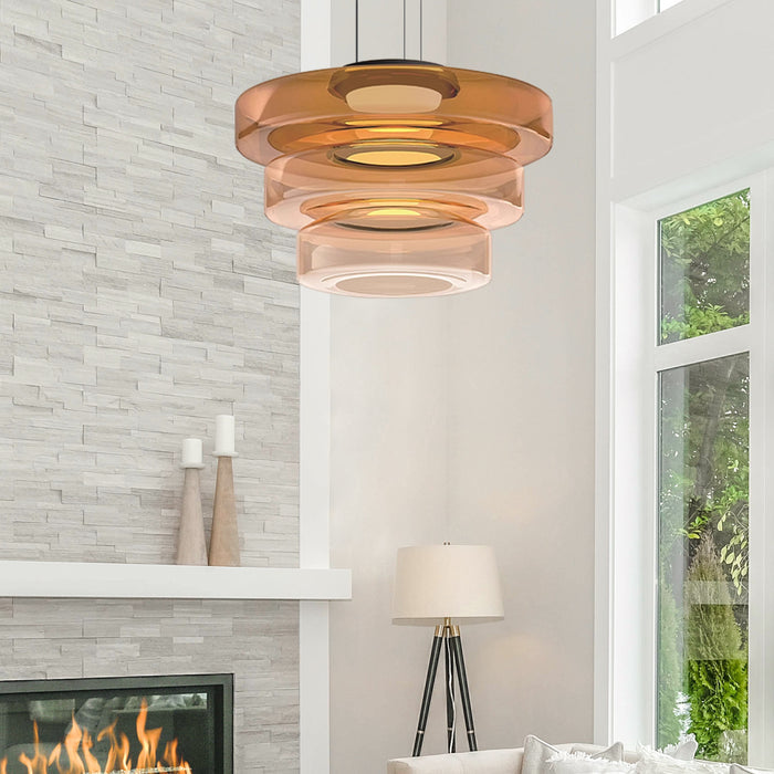 "Elegante glaspendellamp in Bauhaus-stijl, verstelbare LED-hanglamp, warm wit licht, modern design voor binnenshuis."