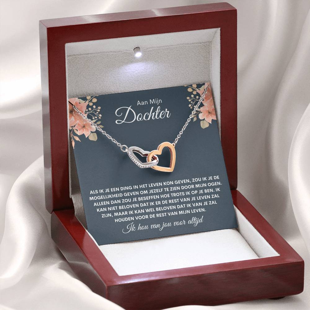 Elegante harten ketting in witgoud en rosé goud met zirkonia, verstelbaar, perfect cadeau voor dochter, symboliseert liefde.